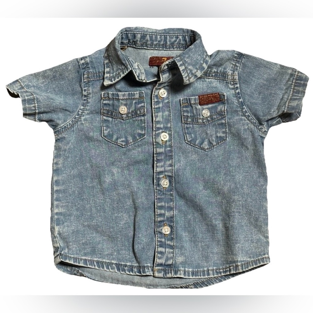 Seven for all Mankind Kids Denim Chambray Short Sleeve Button Up Shirt 12m jean
